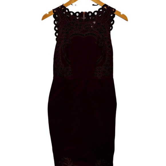 Ted Baker London | Women's Burgundy Lace Detail Cocktail Dress - Picture 4 of 9